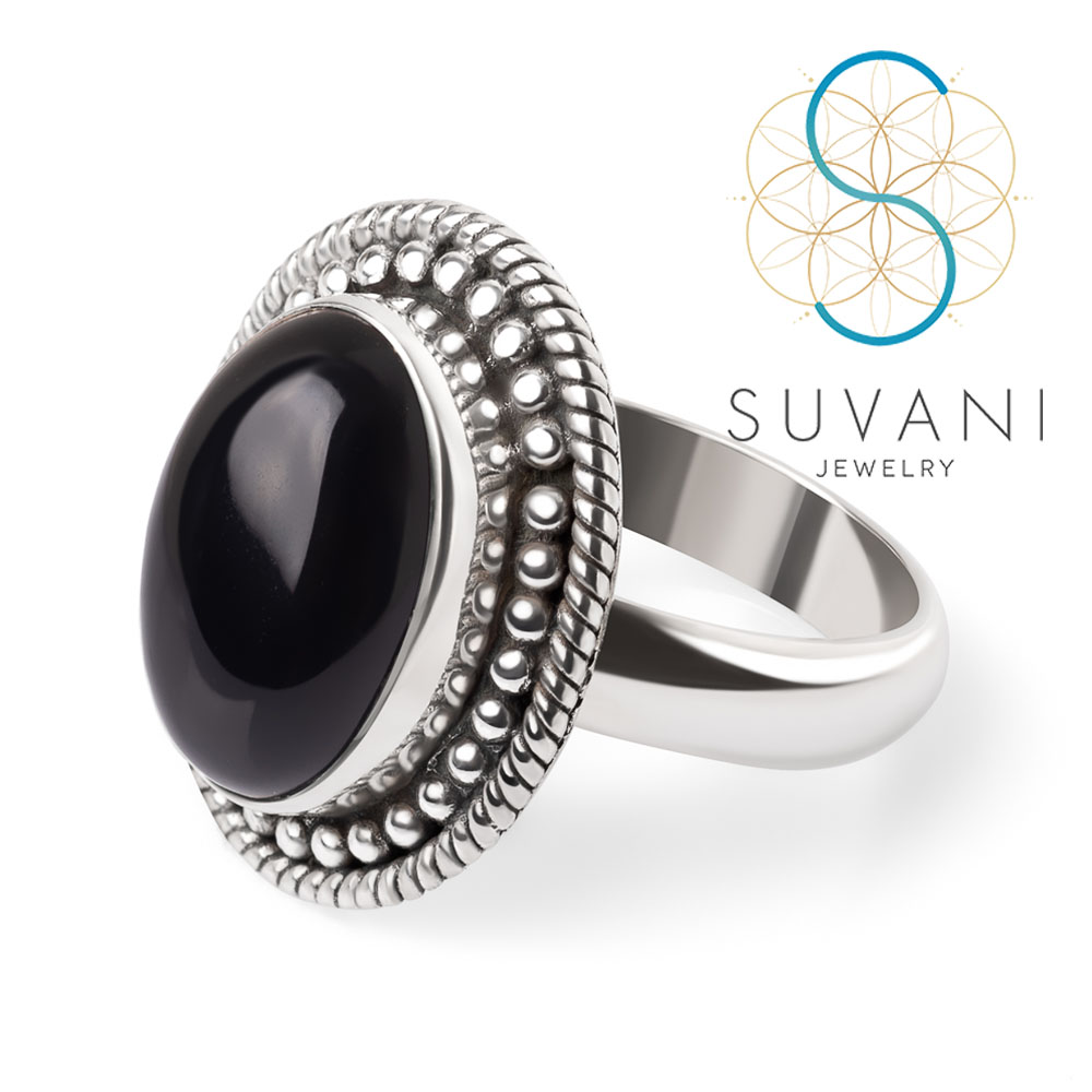 SUVANI เงินแท้ 92.5% แหวนหินโอนิคส์ (Onyx) หินสีดำ แหวนไซส์ 6-9 เครื่องประดับเงินแท้