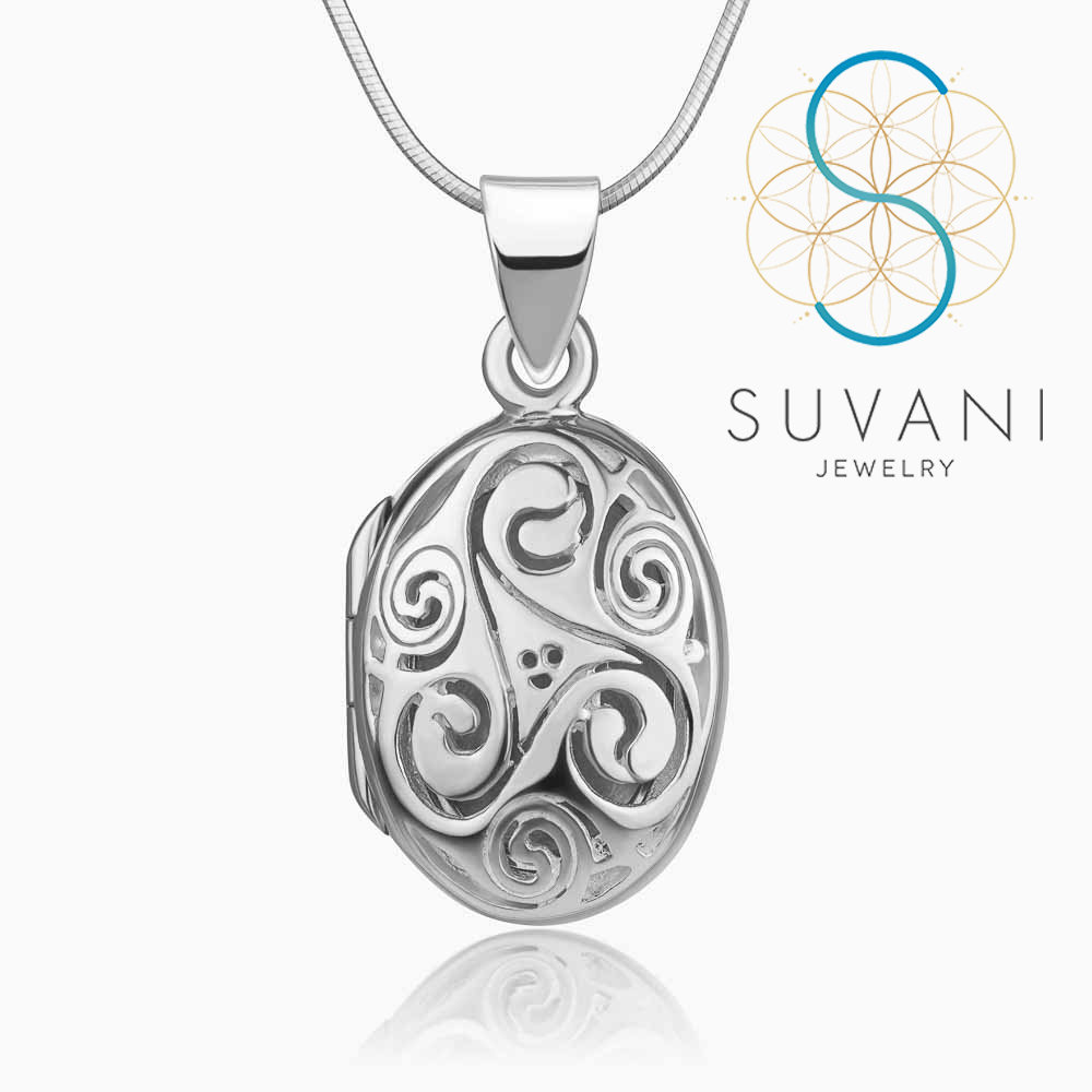 SUVANI เงินแท้ 92.5 % ล็อกเก็ตลายเซลติกน็อต (Celtic Knot) แนววินเทจ ล็อกเก็ตพร้อมสร้อยคอ เครื่องประดับเงินแท้