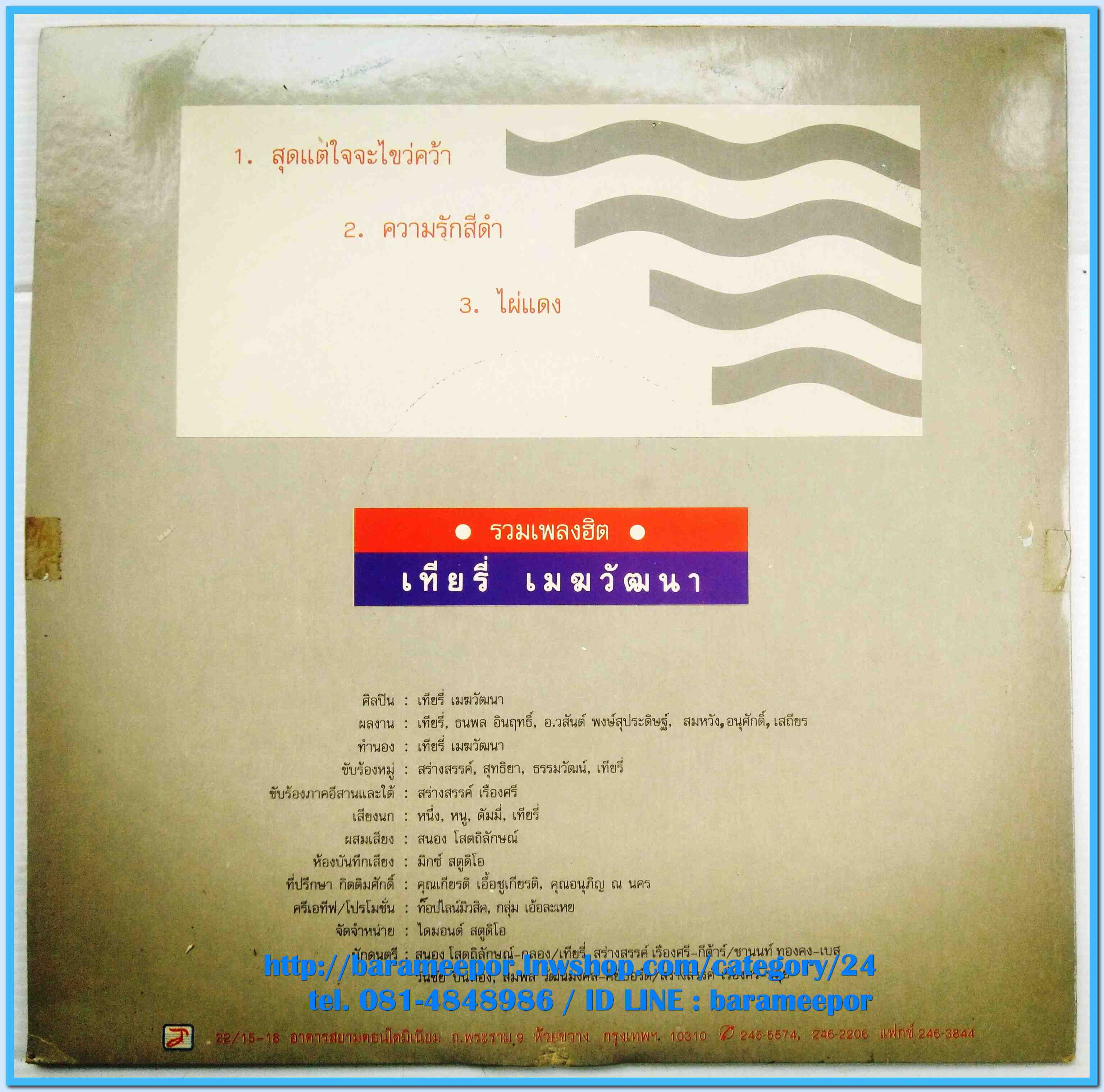 เที่ยรี่ เมฆวัฒนา ชุด รวมเพลงฮิต แผ่นตัด 3 เพลง ซ้ำ 2 หน้า มีปกสวย