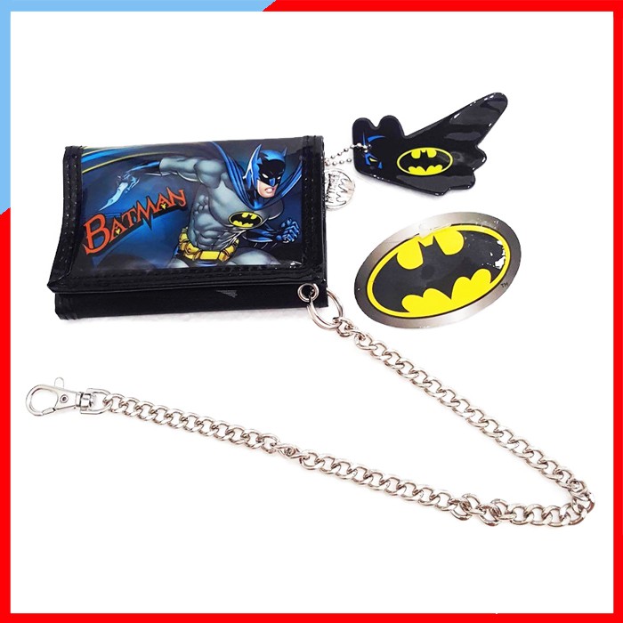 SC127-MM110 กระเป๋าตังพับ 3 ตอน แบบมีโซ่คล้อง ลิขสิทธิ์แท้ - ลายBatman ขนาด 11.5x9 cm.