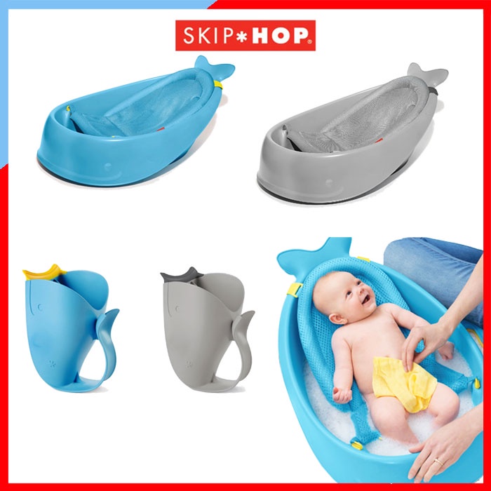 ของแท้ Skip Hop Moby Smart Sling อ่างอาบน้ำ รูปปลาวาฬสำหรับเด็กทารก ใช้งานได้ถึง 3 ช่วงอายุ