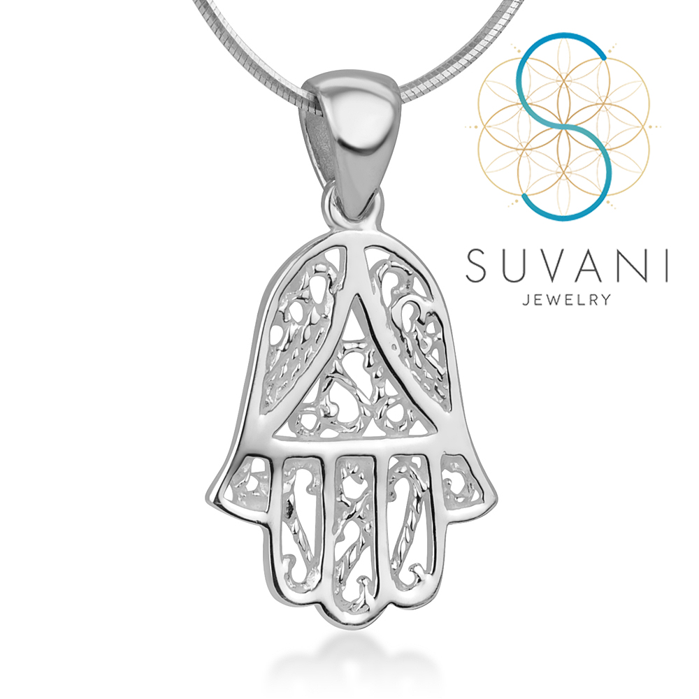 SUVANI เงินแท้ 92.5% จี้มือพระเจ้า หรือ มือของฟาติมา จี้พร้อมสร้อยคอ เครื่องประดับเงินแท้