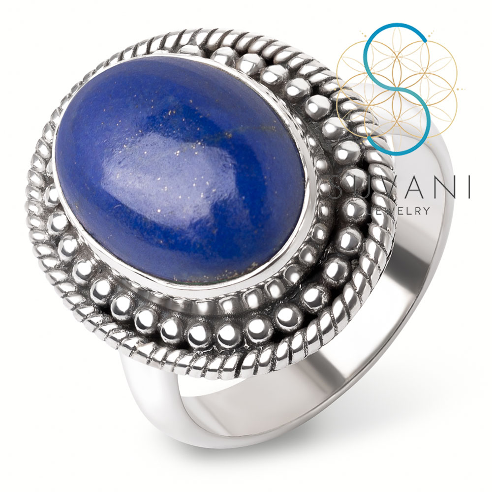 SUVANI เงินแท้ 92.5% แหวนหินลาพิส ลาซูลี (Lapis lazuli) หินแห่งสติปัญญา, อุดรูรั่วทางการเงิน แหวนไซส์ 6-9 เครื่องประดับ