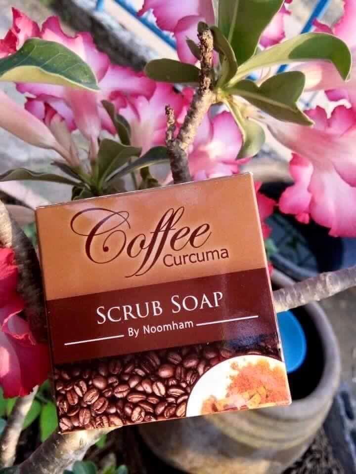 สบู่สครับกาแฟขมิ้น ราคา 70 บาท 3 ก้อน 200 บาท