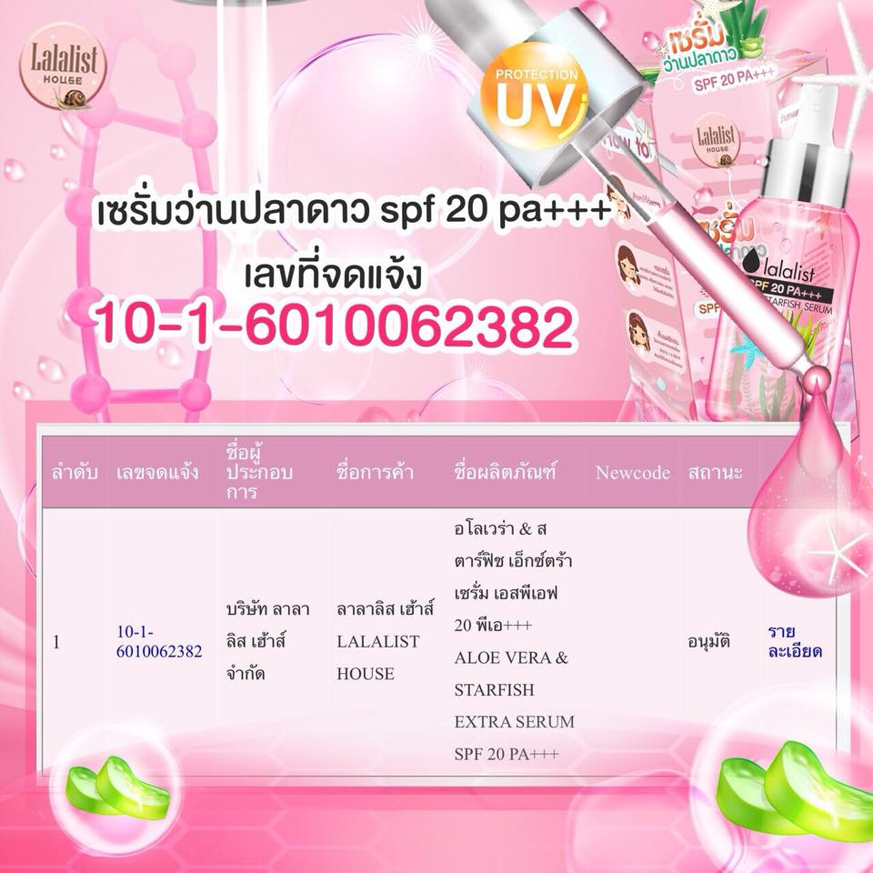 เซรั่มว่านปลาดาว สูตรกันแดด