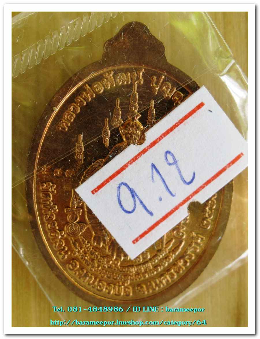 หลวงพ่อพัฒน์ ปุญญกาโม รุ่นมหาเศรษฐี ๙๙ เนื้อทองแดง ลงยา จีวรแดง หลังฟ้า