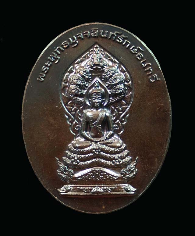 (พระประจำวันเสาร์) เหรียญนาคปรก 7 เศียรพระพุทธมุจจลินท์รักษ์ธนทวี รุ่นมุจจลินท์มหาโภคทรัพย์ ปี 2557 ชุดร่วมสร้างหอฉันและถวายธรณีสงฆ์ เนื้อทองแดง