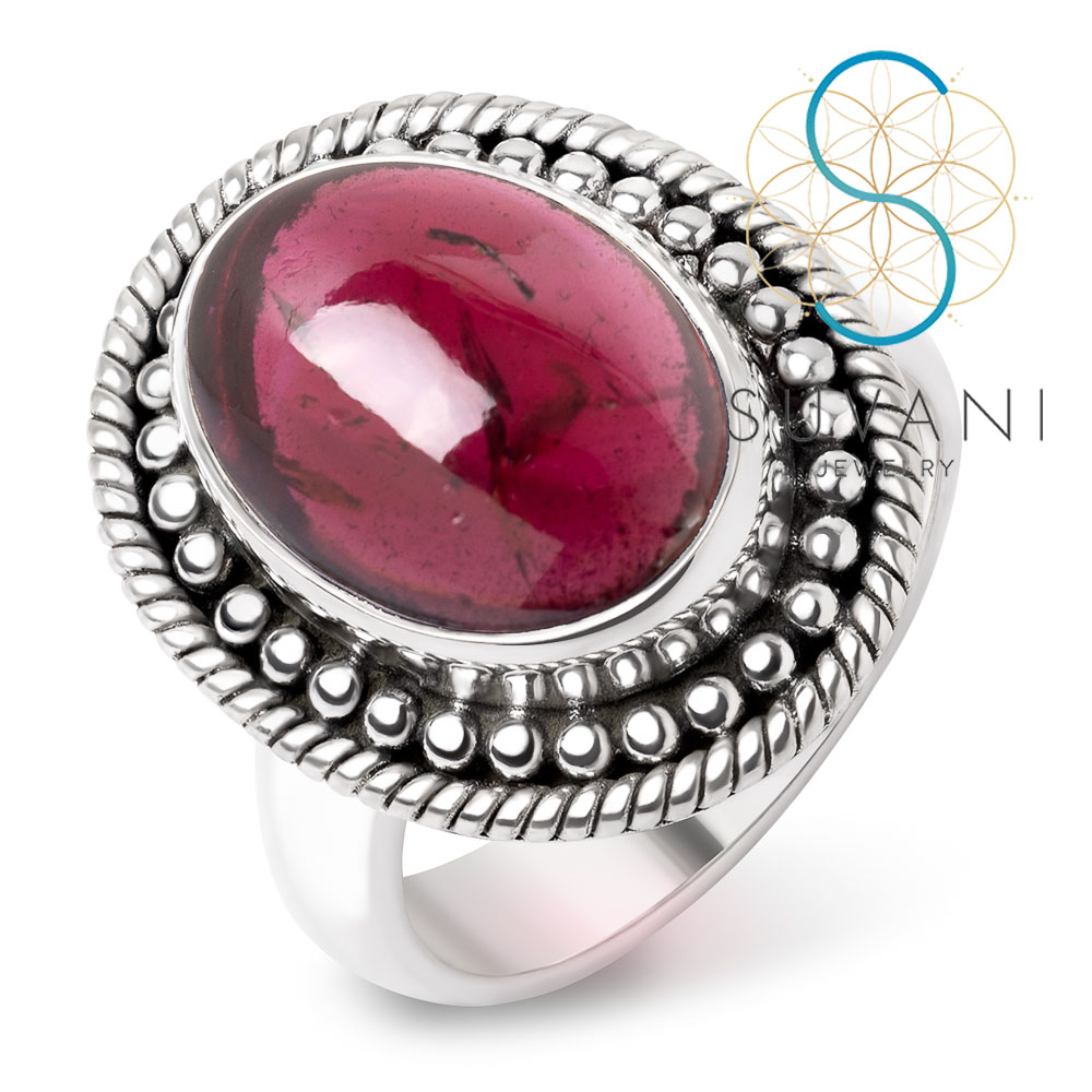 SUVANI เงินแท้ 92.5% แหวนโกเมนสีแดง (Red Garnet) หินสีแดง แหวนไซส์ 6-9 เครื่องประดับเงินแท้