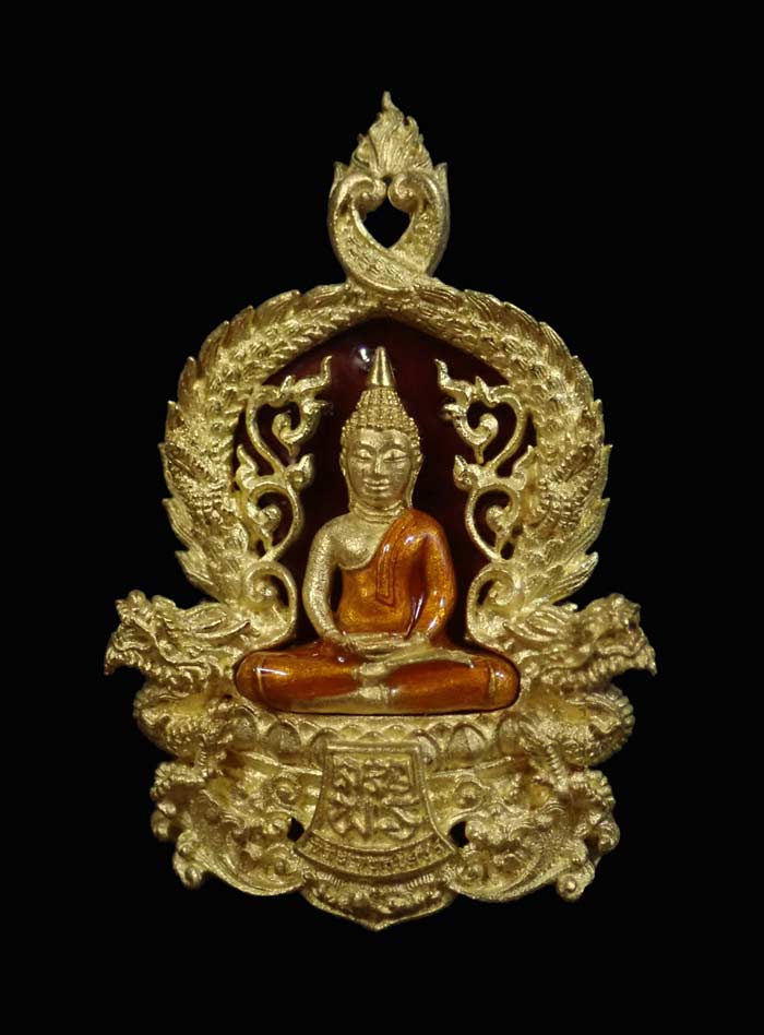 *หมายเลขสวย 77* เหรียญฉลุ 3 ชิ้นหลวงพ่อโสธร จ.ฉะเชิงเทรา รุ่นเจริญพร ปี 2555 เนื้อทองระฆังลงยาสีม่วงฝังเพชร 5 เม็ด พิมพ์เล็ก