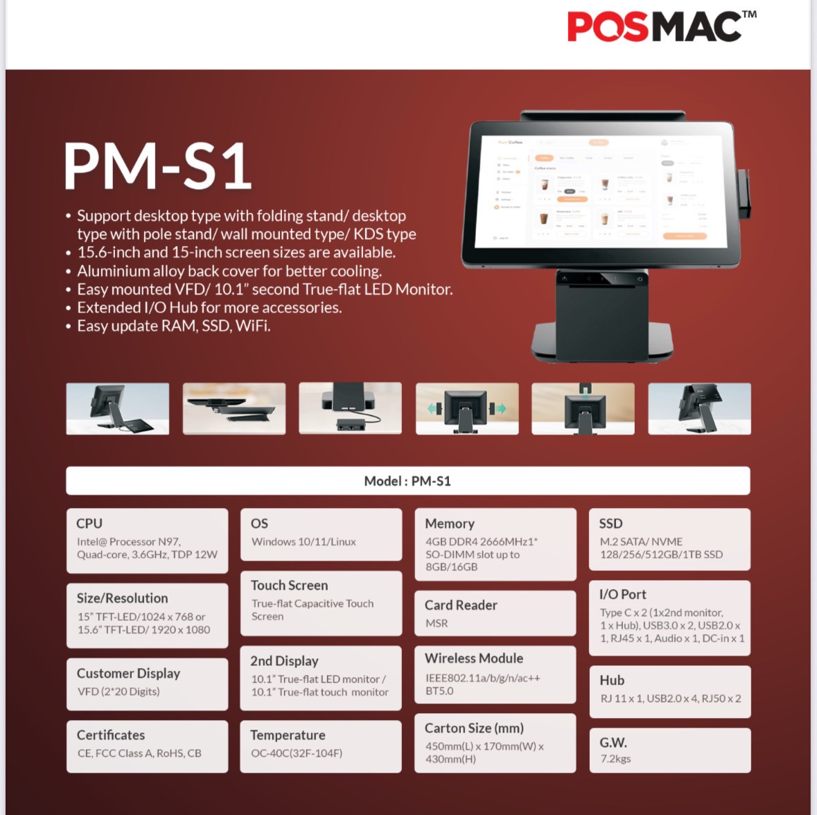POSMAC - เครื่องโพส Windows POS Terminal รุ่น PM-S1-900D2 รองรับ Windows 10/11