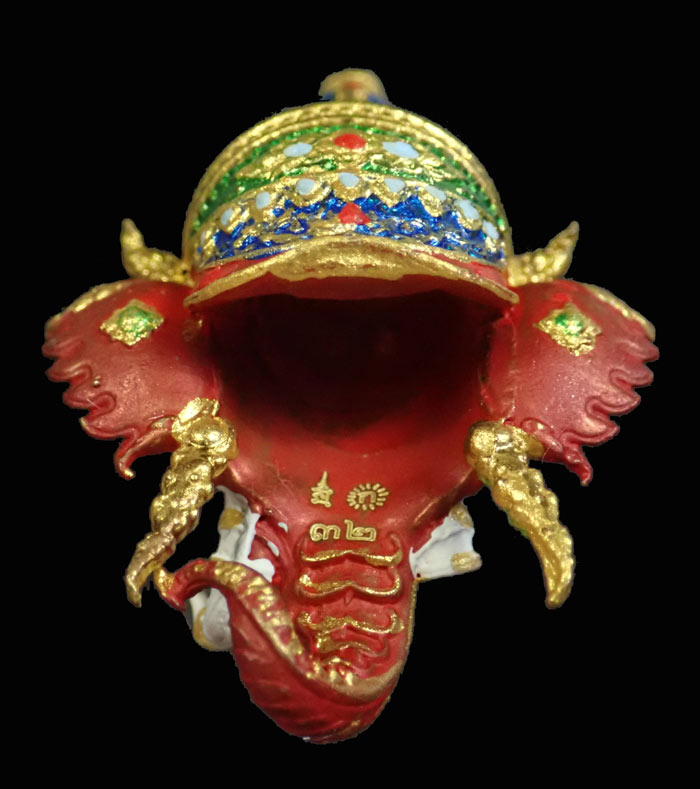 รูปหล่อเต็มเศียรพระพิฆเนศ รุ่นเศรษฐีปาฏิหาริย์ วัดสุวรรณเจดีย์ จ.อยุธยา ปี 2563 เนื้อทองบ้านเชียงเพ้นท์สีโบราณ (แยกชุดกรรมการ) หมายเลข 32