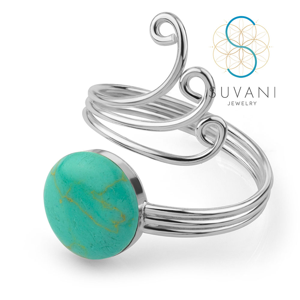 SUVANI แหวนเงินแท้ 92.5% แหวนเทอร์ควอยซ์ สีฟ้า (Turquoise stone) แหวนสามารถปรับขนาดได้ตั้งแต่ไซส์ 6-10