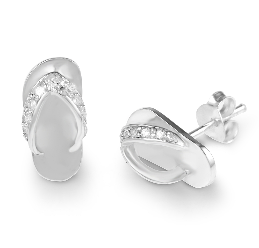 Suvani Jewelry - เงินแท้ 92.5% ต่างหูแป้นฝังด้วย CZ รูปทรงรองเท้า ต่างหูเงินแท้ เรียบหรูดูแพง ใส่ได้ทุกโอกาส