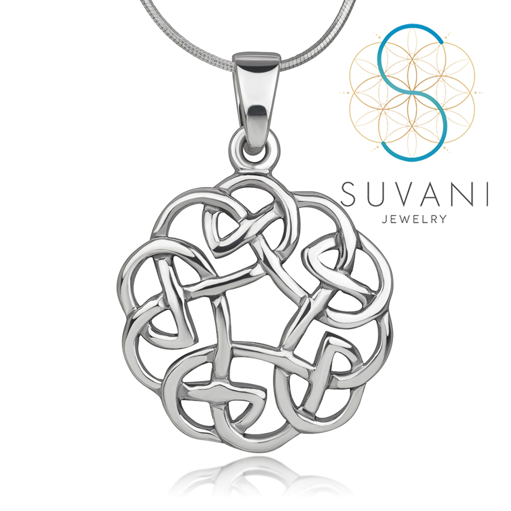 SUVANI เงินแท้ 92.5% จี้ทรงกลม ลายเซลติก จี้แนววินเทจ จี้พร้อมสร้อยคอ เครื่องประดับเงินแท้