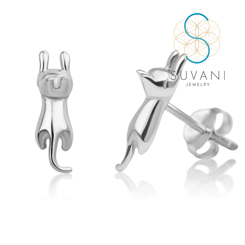 SUVANI เงินแท้ 92.5% ต่างหูแมว ต่างหูปักก้าน เครื่องประดับเงินแท้