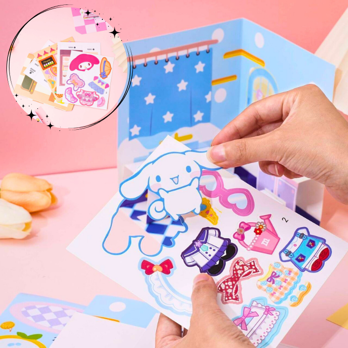 BK05 หนังสือของเล่นเด็ก บ้านกระดาษ 3D quiet book ไม่ต้องตัดเอง หนังสือแฮนด์เมด พร้อมสติกเกอร์สำหรับเด็ก บ้านตุ๊กตา