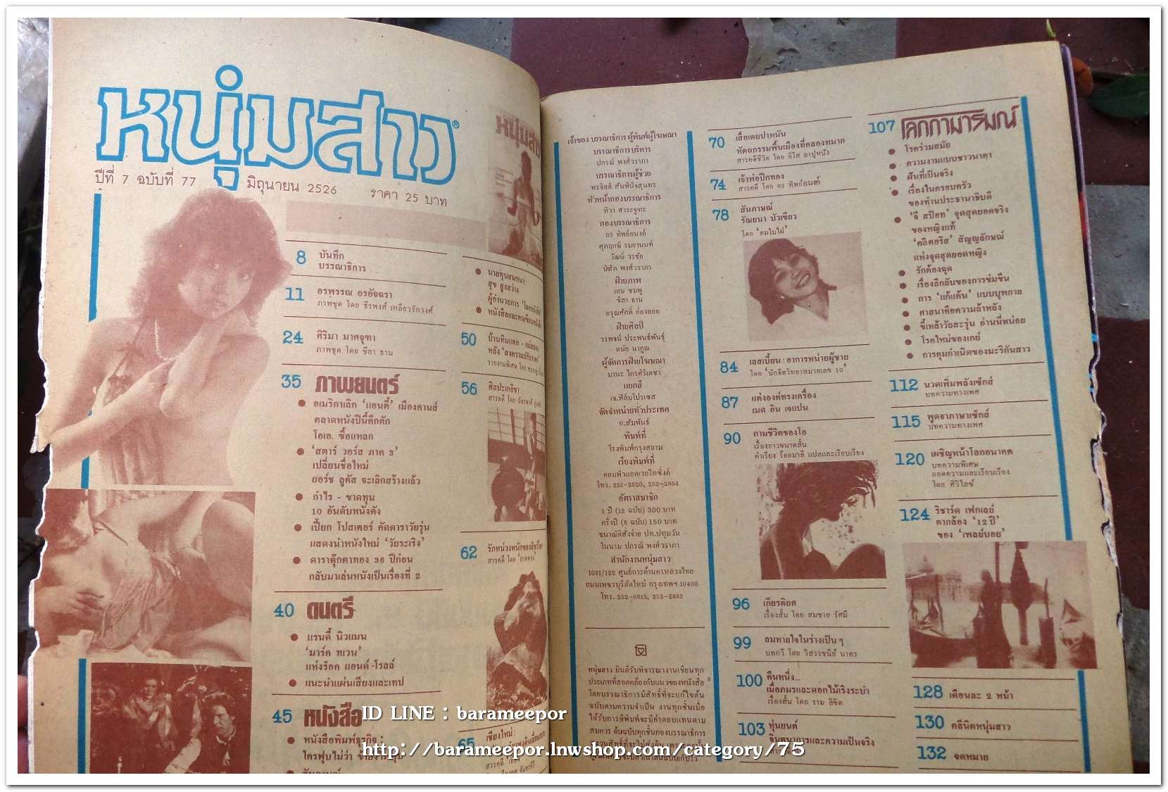 นิตยสาร หนุ่มสาว ปี 2526 สภาพมีรอยขาดด้านข้าง ตามภาพ