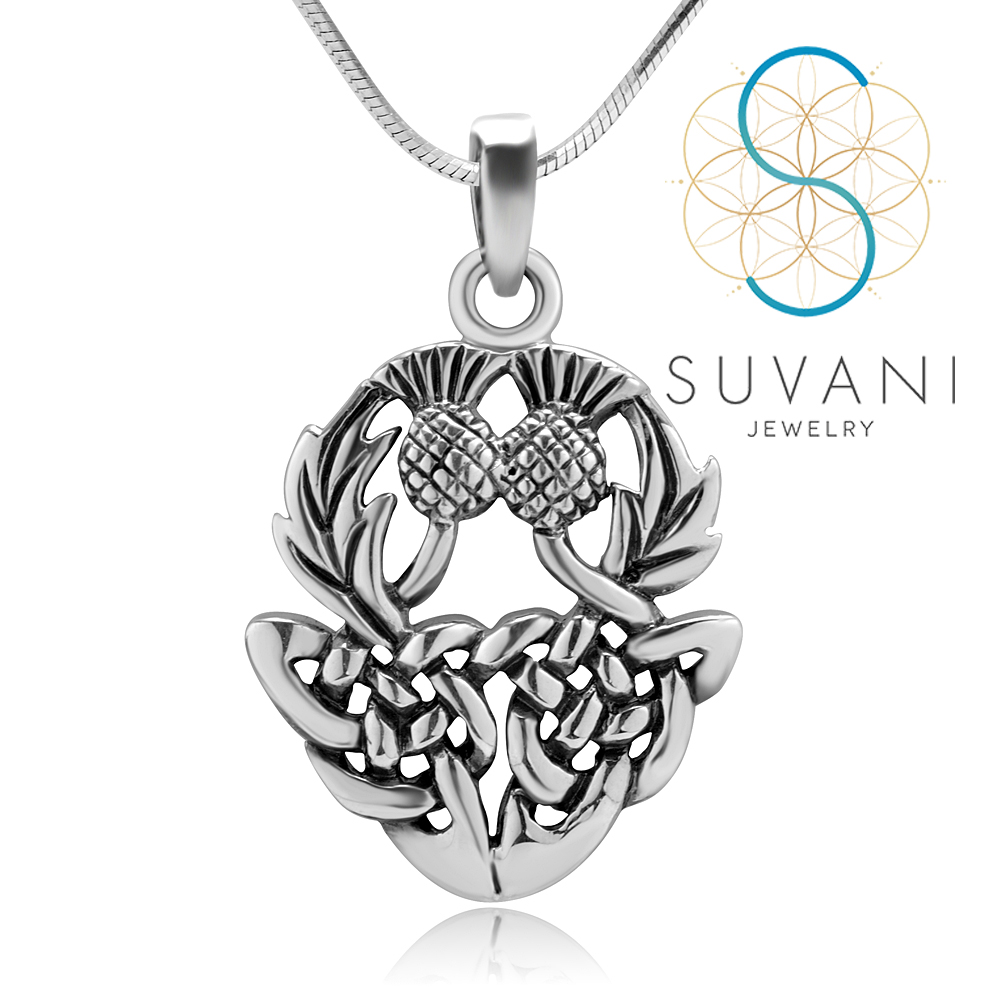 SUVANI เงินแท้ 92.5% จี้ดอกไม้สัญลักษณ์ชาวสกอตแลนด์ จี้พร้อมสร้อยคอ เครื่องประดับเงินแท้