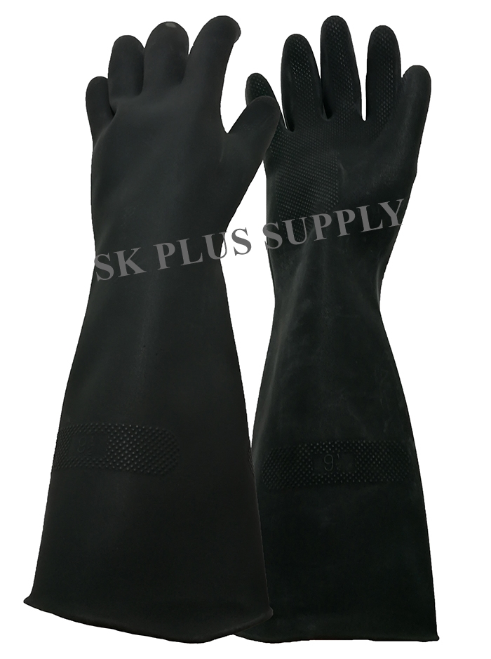 ถุงมือยางธรรมชาติสีดำ แบบหนา 16"