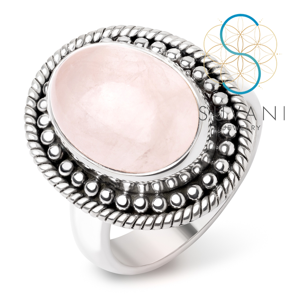 SUVANI เงินแท้ 92.5% แหวนหินโรสควอตซ์ (Rose Quartz) หินสีชมพู หินแห่งความรักและการให้อภัย แหวนไซส์ 6-9 เครื่องประดับเงินแท้