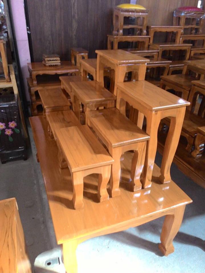 โต๊ะหมู่ 9 หน้า 9 ไม้สัก เรียบ