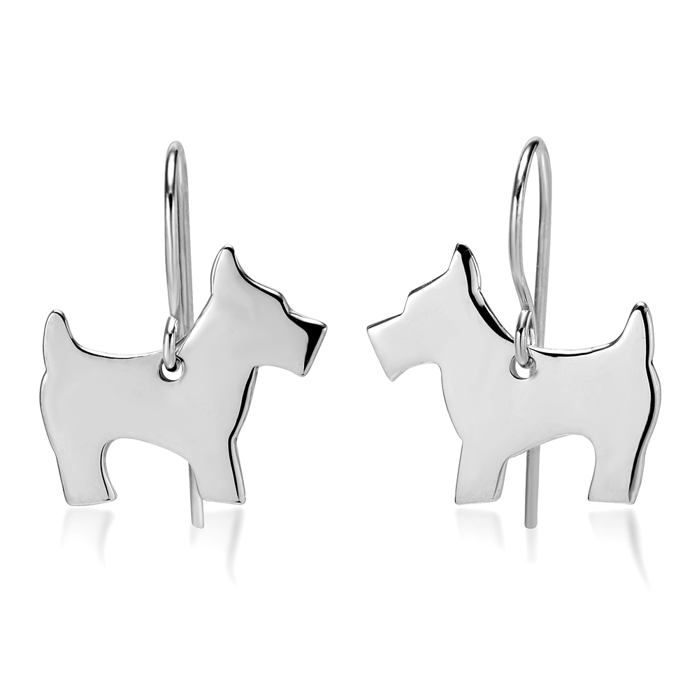 Suvani Jewelry - เงินแท้ 92.5% ต่างหูห้อย รูปสุนัข เงินเรียบ ต่างหูเงินแท้ เหมาะสำหรับคนรักสุนัข น่ารัก