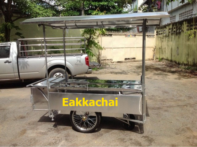 รถเข็นขายของแบบเสาเต็ม(75×145ซม.)พื้นแสตนเลส,มีปีก3ด้านมิเนียม=8800บ.
