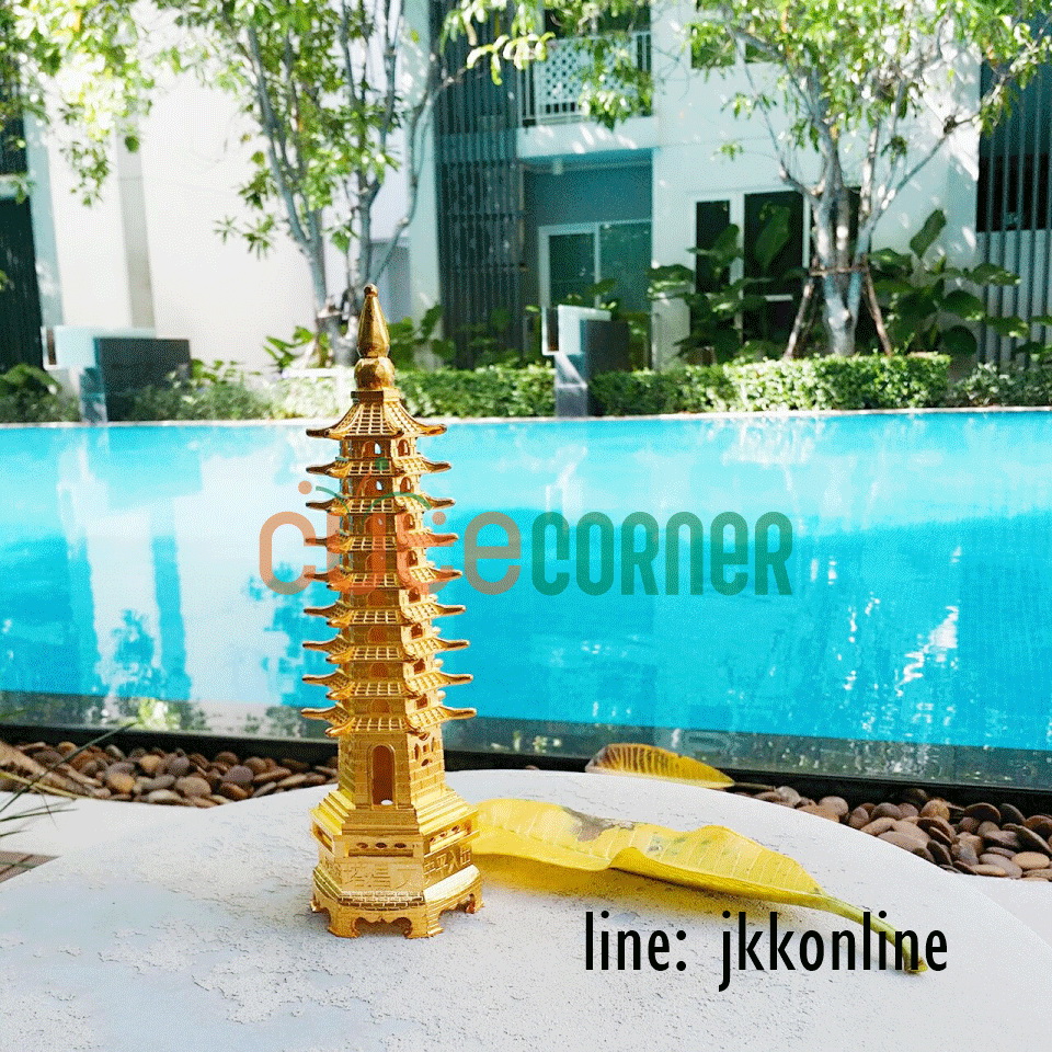 01711-โมเดลเจดีย์เหวินชาง 25 ซม สีทองเหลืองรมดำ - ฟรีค่าส่ง