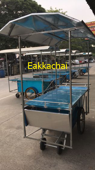 รถเข็นขายของแบบเสาเต็ม(75×145ซม.)พื้นแสตนเลส,มีปีก3ด้านมิเนียม=8800บ.