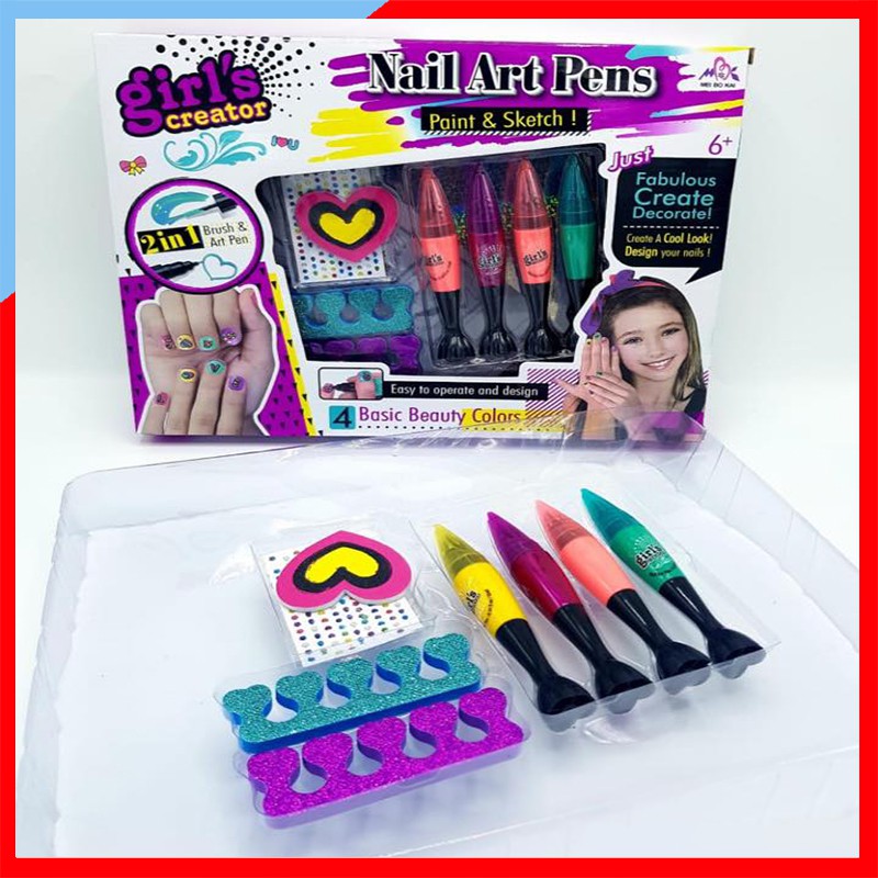 DS026 ชุดสีทาเล็บ สำหรับเด็ก สีทาเล็บลอกได้ ชุดเพ้นท์เล็บ ทำเล็บ สีทาเล็บปลอดสารพิษ ของเล่น DIY Nail Art Pens ของเล่น DIY อุปกรณ์เพ้นท์เล็บพร้อมสติกเกอร์