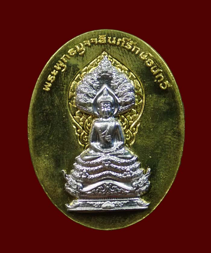 เหรียญนาคปรก 7 เศียรพระพุทธมุจจลินท์รักษ์ธนทวี รุ่นมุจจลินท์มหาโภคทรัพย์ ปี 2557 เนื้อทองระฆังหน้ากากอัลปาก้า หมายเลข 734