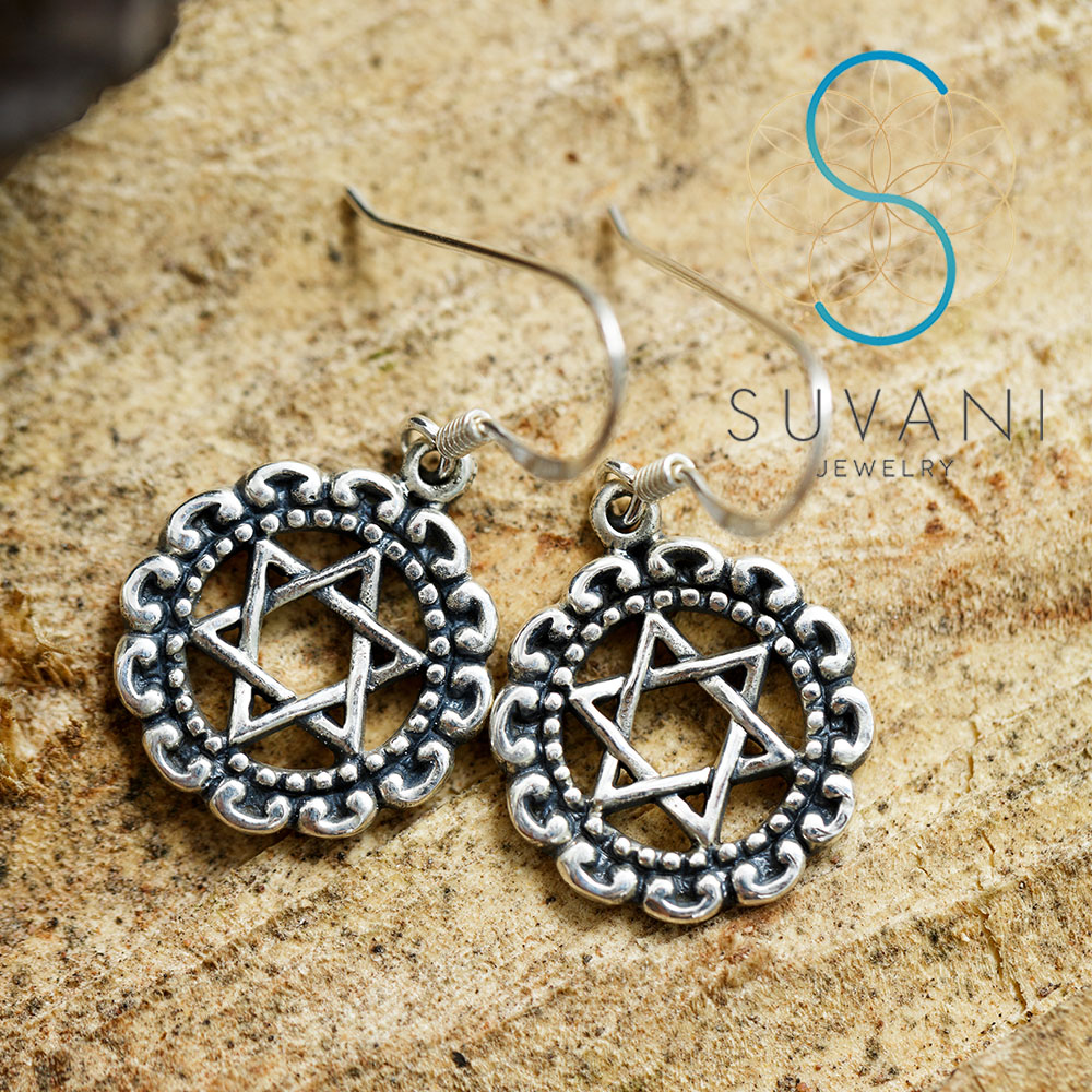 SUVANI เงินแท้ 92.5% ต่างหูดาวหกแฉก ต่างหูสตาร์ออฟเดวิด (Star of David) ต่างหูห้อย เครื่องประดับเงินแท้