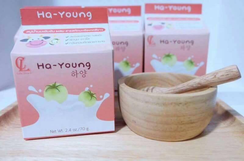 Ha-young Soap 70 g. สบู่ฮายัง สบู่มะเขือเทศสีขาว ผสมนมสด ผิวขาวกระจ่างใส ดุจดั่งอาบน้ำนม
