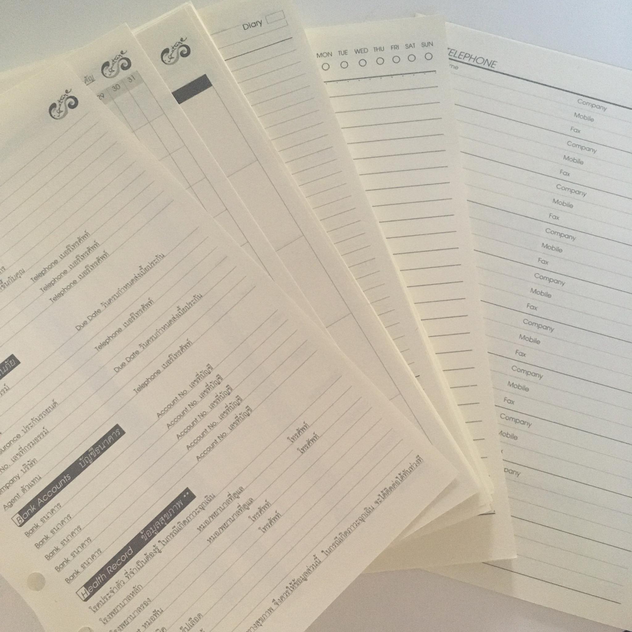 Refill กระดาษ organizer ทุกหมวด