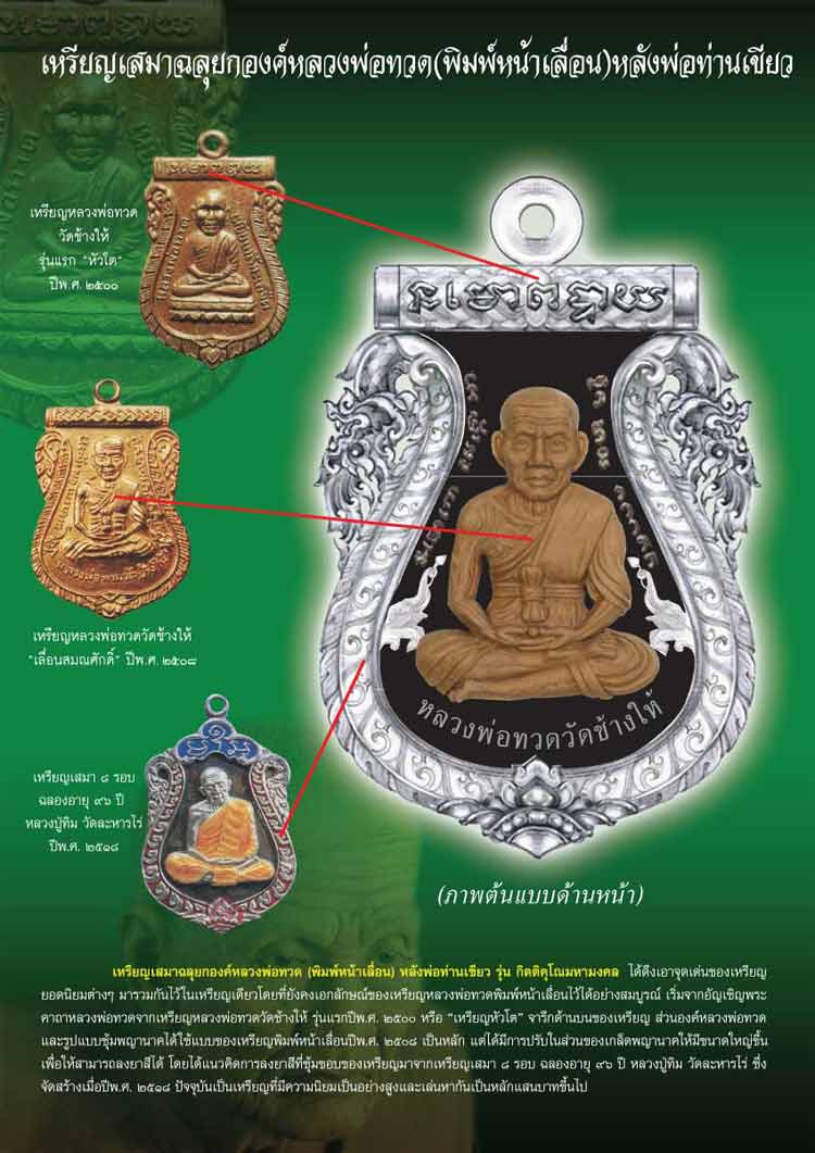 เหรียญเสมาฉลุยกองค์หลวงพ่อทวด(หน้าเลื่อน) หลังพ่อท่านเขียว ฝังตะกรุตทองคำยันต์รับทรัพย์ "รุ่น กิตติคุโณมหามงคล" เนื้อทองระฆัง