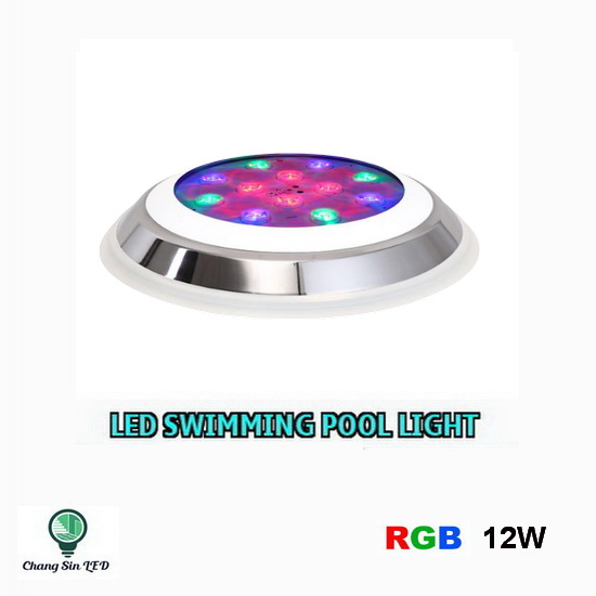 โคมไฟสระว่ายน้ำ LED Swimming Pool Light แสง RGB สแตนเลส 12W 23cm