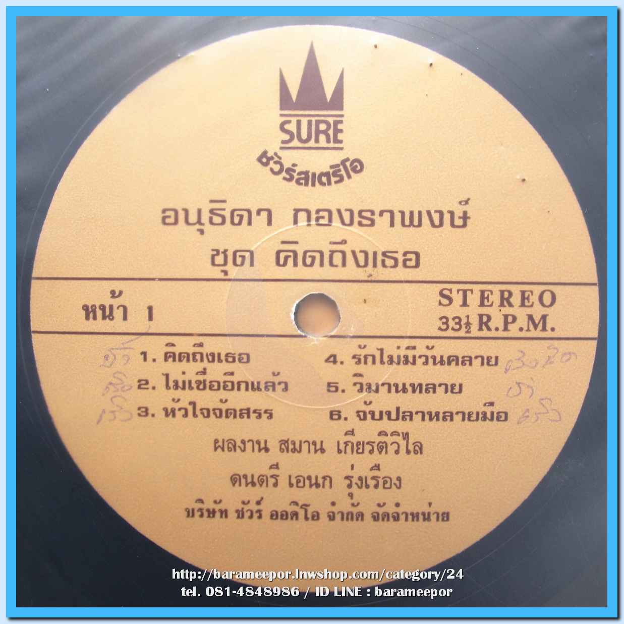 อนุธิดา กองราพงษ์ ชุด คิดถึงเธอ แผ่นเต็ม