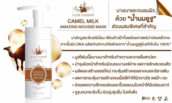 LUXE LONDON CAMEL MOUSSE เหมาะกับใคร ลักซ์ ลอนดอน คาเมล มิลค์ อเมซิ่ง มูส เหมาะกับใคร มูสล้างหน้านมอูฐ เหมาะกับใคร
