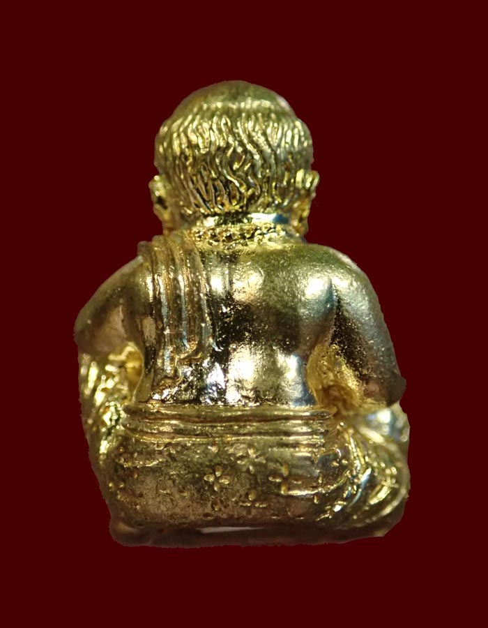 รูปหล่อขุนช้างเจ้าทรัพย์ พ่อท่านเขียว วัดห้วยเงาะ ปัตตานี รุ่นเพชรทักษิณ ปี2564 เนื้อบรอนซ์ทอง อุดชนวนเก่าฝังเม็ดพลอย/ตะกรุดทองคำและตะกรุดเงิน ติดจีวรเกศา หมายเลข 1063