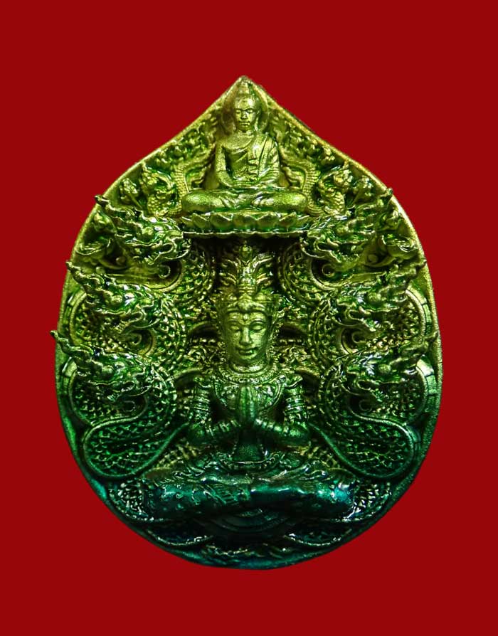 เหรียญหล่อพุทธศิลป์มุจลินท์นาคราชโพธิสักการ ปี 2563 (พระประจำวันเสาร์) *เป็นรุ่นแรก จากงานจิตรกรรม สู่งานประติมากรรม ศิลปะแห่งสีสัน* เนื้อทองบรอนซ์ไล่ระดับฟ้าเขียว Gold Bronze Gradient Light Blue-Green (รายการที่ 1.3 แยกชุดกรรมการใหญ่ ) หมายเลข 10 (พระสร้