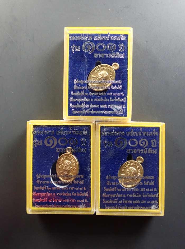 *3 เหรียญ* เม็ดแตงหลวงพ่อทวด รุ่น101ปีอาจารย์ทิม วัดช้างให้ ปี 2556 เนื้อทองดอกบวบ