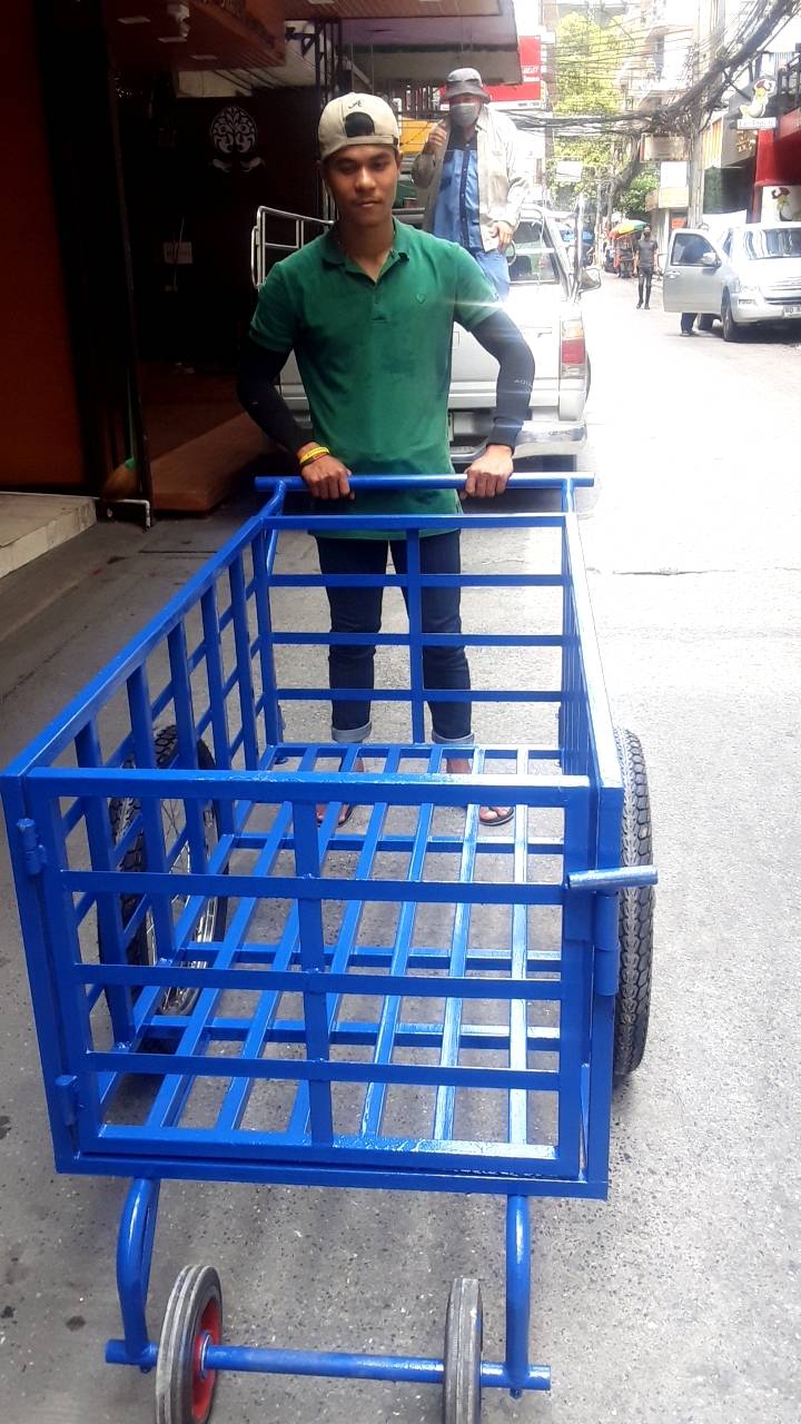 รถเข็นบรรทุกขายน้ำดื่มแพ็กโหลขายของชำ