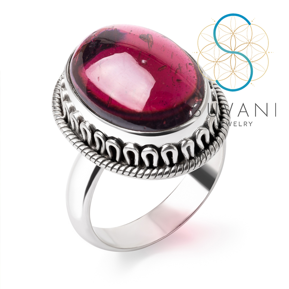 SUVANI เงินแท้ 92.5% แหวนโกเมนสีแดง (Red Garnet) หินสีแดง แหวนไซส์ 6-9 เครื่องประดับเงินแท้
