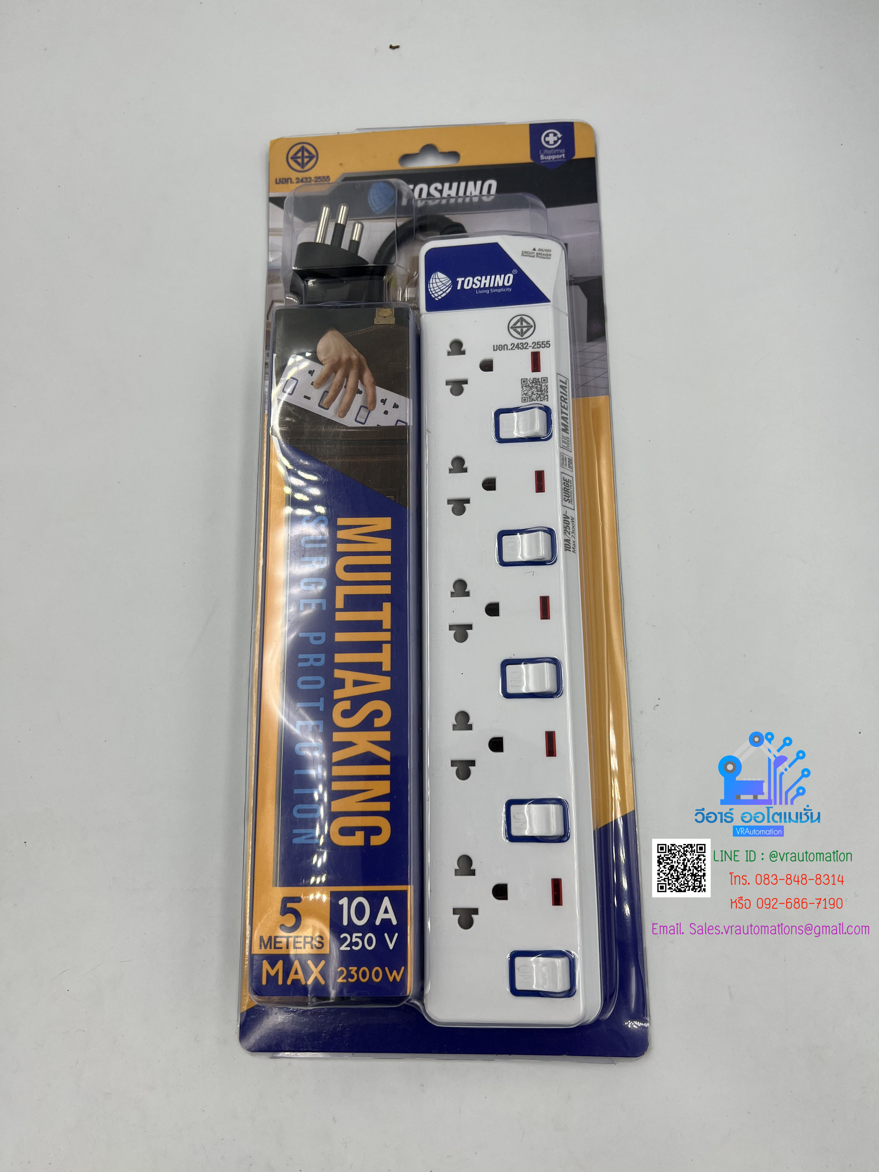 ปลั๊กไฟ Toshino รุ่น ET913-916 ป้องกันไฟกระชาก 5 ช่อง ยาว 3 เมตร