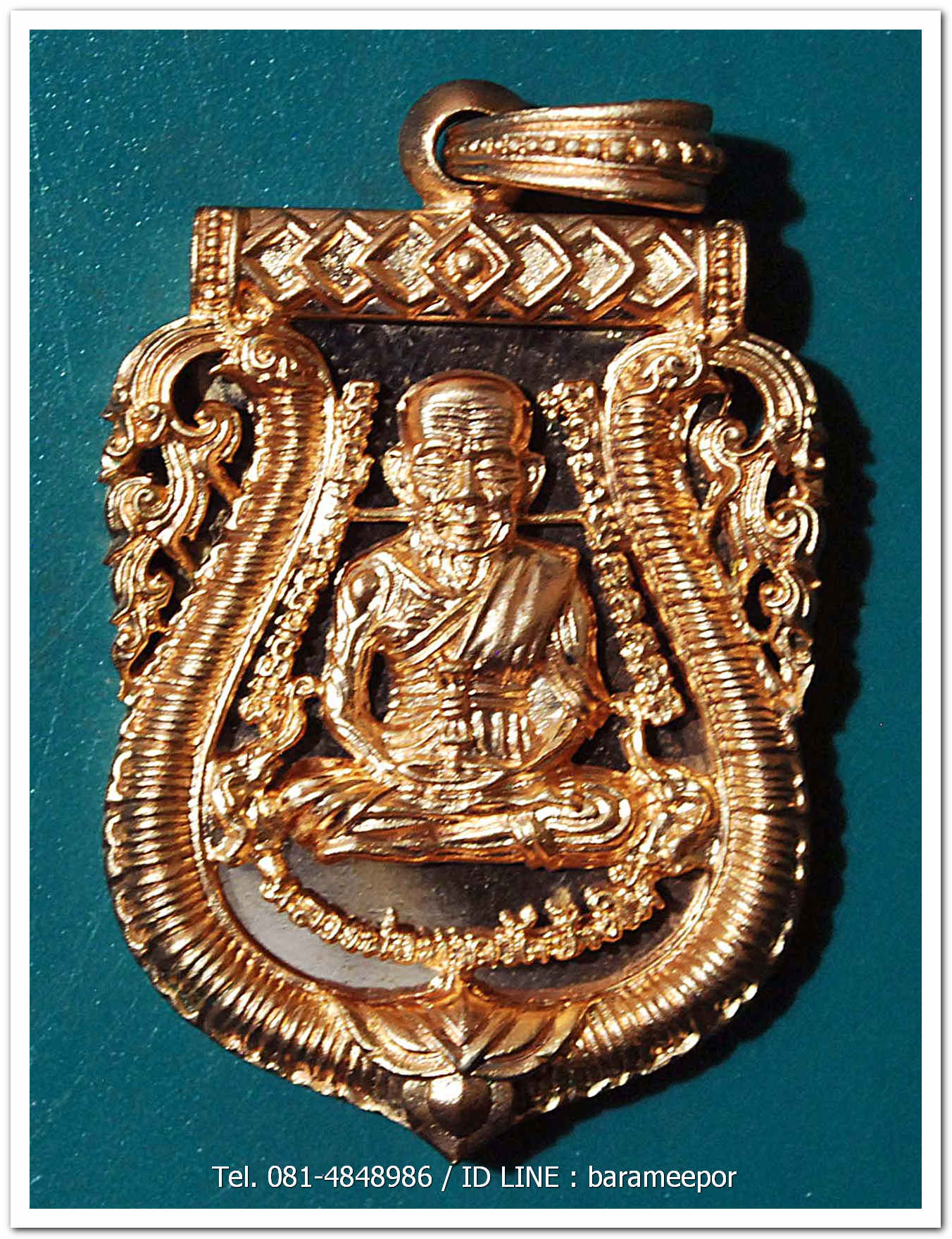 หลวงพ่อทวด 100 ปี อ.ทิม ศาลหลักเมือง เหรียญเสมาหน้าเลื่อน ฉลุลายยกองค์ เนื้อบรอนซ์นอก ชุบพิ้งค์โกลด์ หมายเลข ๔๒๑