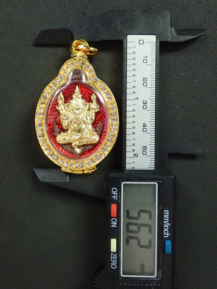 ** องค์จริงสวยมาก..** เหรียญพระพิฆเนศ รุ่นประทานพร หลวงปู่อิ่ม ปัญญาวุโธ วัดทุ่งนาใหม่ นครศรีธรรมราช เนื้อทองแดงมันปู คุ้ยพื้นลงยาแดง หน้ากากชุบทองคำแท้ หลังหนูมุสิกะชุบทองคำแท้ หมายเลข 21 ใส่ตลับชุบทองไมครอน.