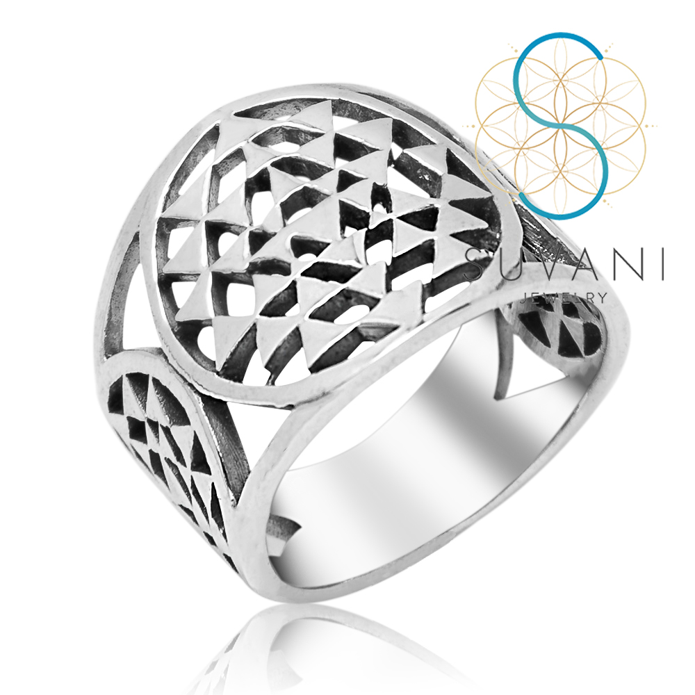 SUVANI แหวนเงินแท้ 92.5% แหวนยันต์ศรีจักรา (Sri Yantra) แนววินเทจ แหวนไซส์ 6 – 8 เครื่องประดับเงินแท้