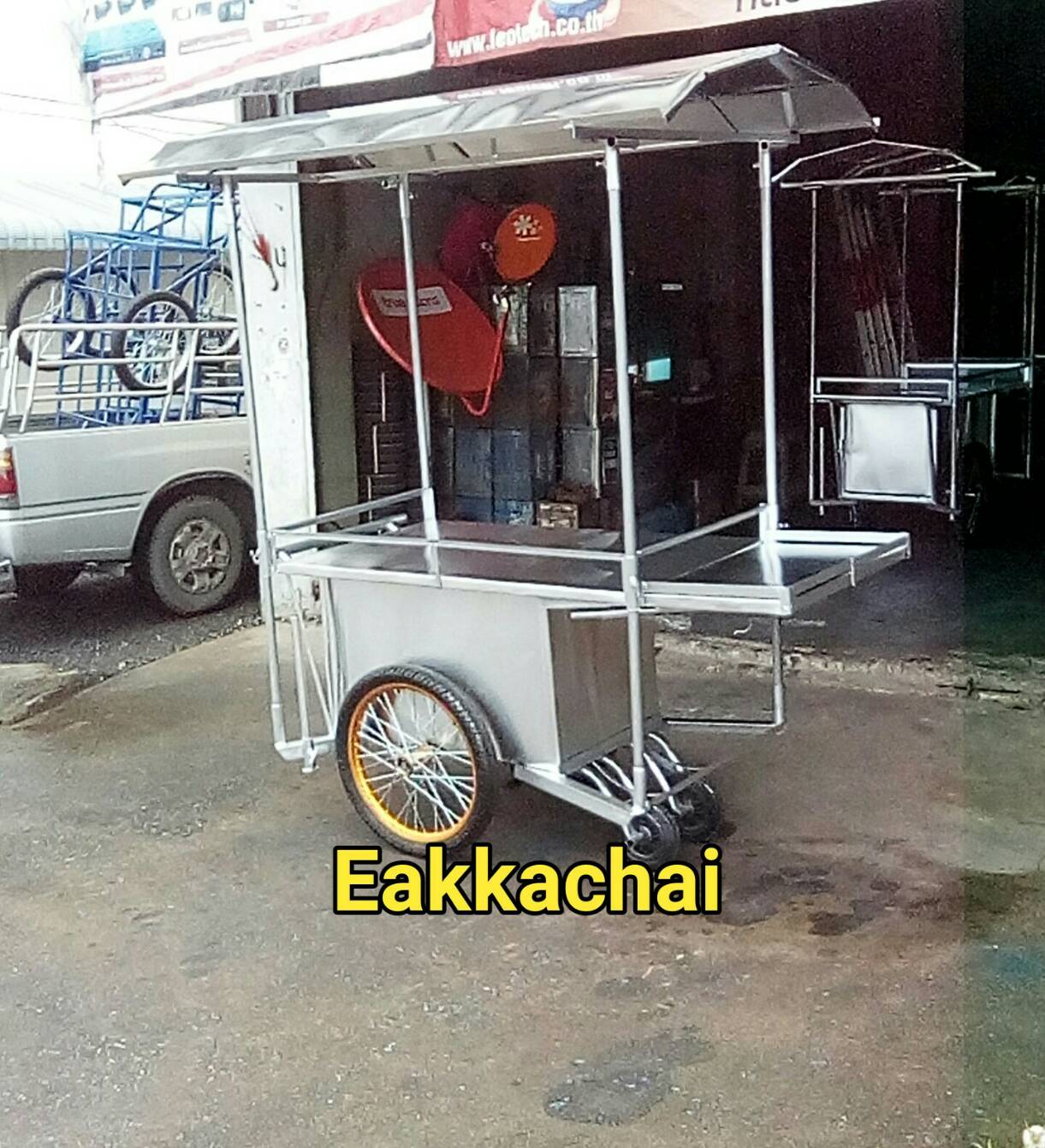 ﻿รถเข็นหลังคาเสาเต็มปิดตู้เสริมปีกหน้าวางเตาไร้ควัน70×120ซม.(7500บ.)