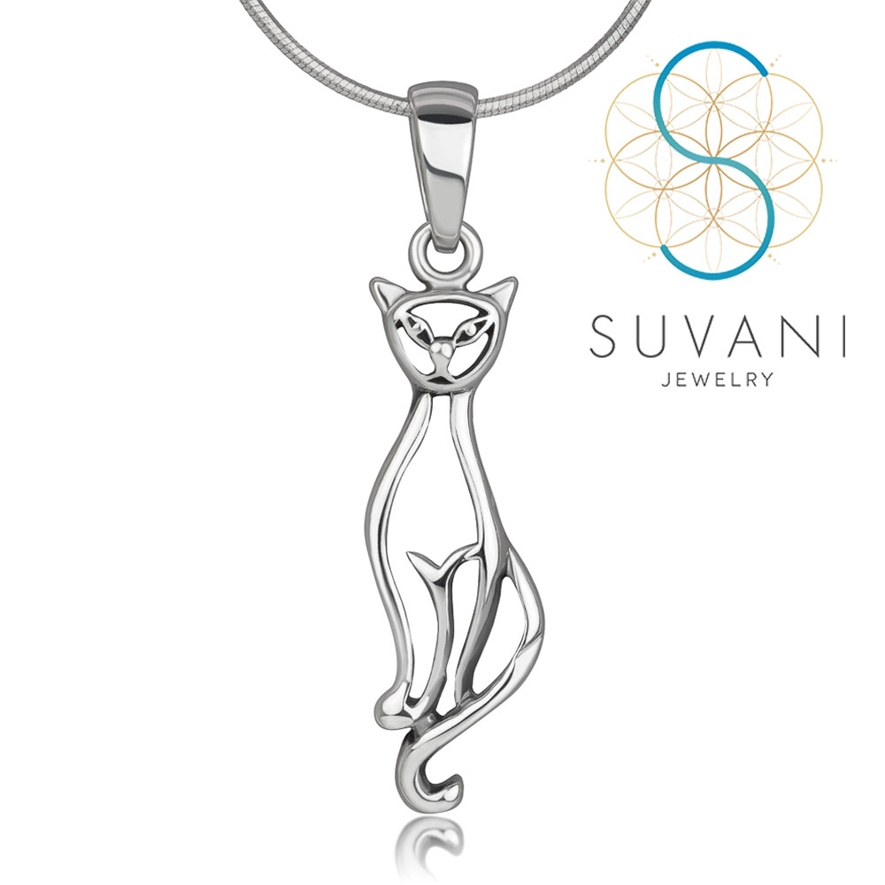 SUVANI เงินแท้ 92.5% จี้แมว สุดน่ารัก จี้พร้อมสร้อยคอ เครื่องประดับเงินแท้