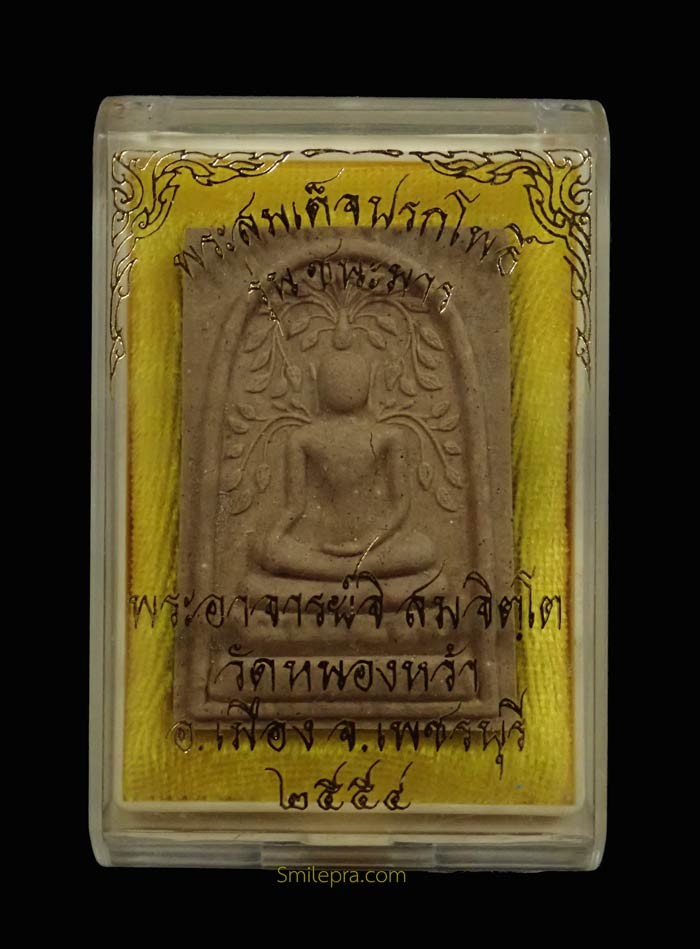 พระสมเด็จปรกโพธิ์หลังพญาชิงชัย พระอาจารย์จิ วัดหนองหว้า จ.เพชรบุรี ปี 2554 รุ่นชนะมาร เนื้อผง